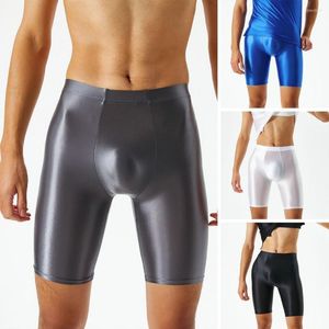 Men's Shorts Sexy High Elastic Solid Color Mid-rise U Convex Gym Men Glossy Ice Silk Fitness Daily Wear Buckle Briefs Low-Rise