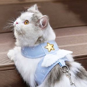 Dog Collars Leashes Cat Harness With Leash Angel Design Pet Chest Strap Kitten Outdoor Walking Traction Rope Antilost For Small Dogs Collar Z0609