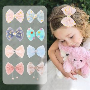 Hair Accessories 10pcs/lot Style Small Daisy Flower Hairpin Ribbon Cute Girl Children Mesh Crown Bow 20408