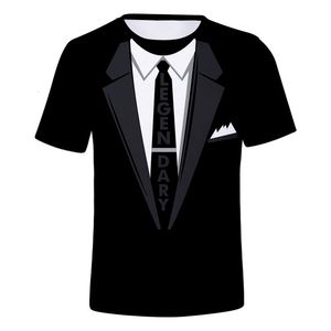 T-shirts masculinas de verão de manga curta t-shirt de terno falso rua 3D colete fashion engraçado smoking gravata borboleta impressão 3d roupas masculinas 230608