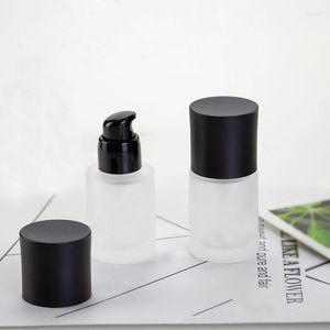 Lagringsflaskor 10st Glass White Frosted Black Cap Bottle Pump Lotion Refillable Packing Cosmetic Container Makeup Tools