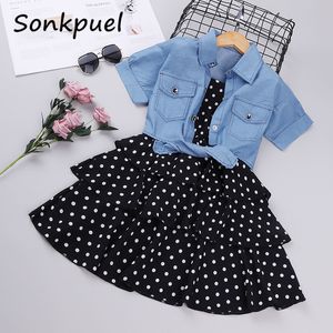 Mädchen Kleider 2 stücke Kinder für Mädchen Elegante Schlinge Prinzessin Kleid Blaue Jeansjacke 3 11 Jahre Mädchen Blume Sommer kinder Kleidung 230609