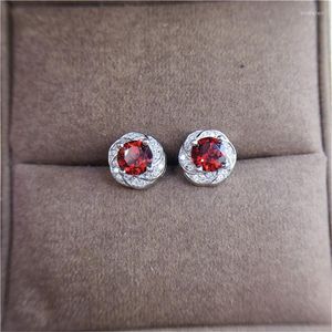 Orecchini a bottone granato rosso naturale argento sterling 925 per gioielli moda donna cristallo pulito colore brillante ottima qualità