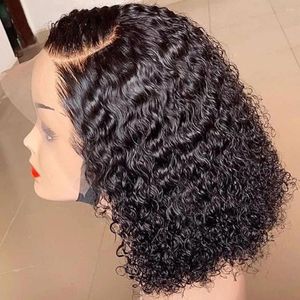 Perucas brasileiras de cabelo humano encaracolado onda profunda Bob peruca curta pré-depilada Jerry Curl renda transparente para mulheres