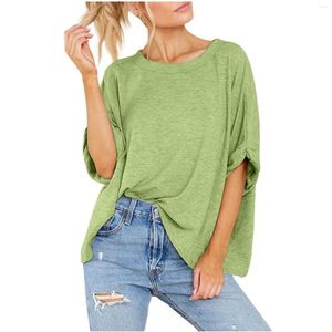 Women's T Shirts Women's Plus Size Solid Color Dressy Summer Round Neck Printing Short Sleeves Fashion Casual Loose Tops Blusas Feminina