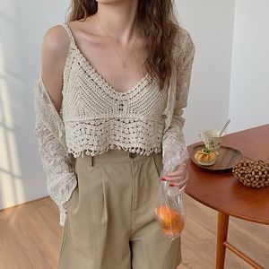 Kvinnors tankar Camis Y2K Summer Tank Top Women Hollow Out Sticke Crochet Sleeveless Solid Color Camis 230608