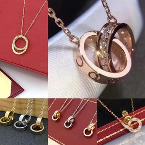 Fashion Necklace Designer Jewelry Party Sterling Silver Double Rings Diamond Pendant Rose Gold Necklaces for Unisex Fancy Dress Long Chain Jewellery Gift