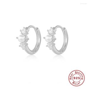 Hoopörhängen Kvinnor Sterling Silver Ladies S925 CZ Cubic Zirconia Jewelry Pearl