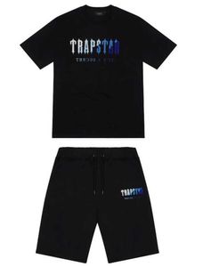 Motion prąd Trapstar T Shirt krótkie rękawowe nadruk strój Chenille Black Cotton London Streetwear Projekt przepływu 658ess