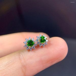 Stud Earrings Natural Diopside 925 Sterling Silver Green Gemstone Size 3 3mm Fashion Jewelry For Women Test Passed Bright Color