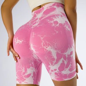 Active Shorts Women Sports Leggings Buttocks Lifting Tied Float High Waist Tight Belly Yoga Seamless Tie Dyed Fitness Pants