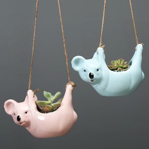 Planters Pots Ceramic Hanging Flower Pot Creative Koala Cute Succulent Planter Cartoon Animal Home Garden Decor Birthday Gift 230608