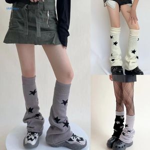 Kvinnors strumpor japansk punk gotisk reversibel knähög långstjärna jacquard stickad fot täcker streetwear