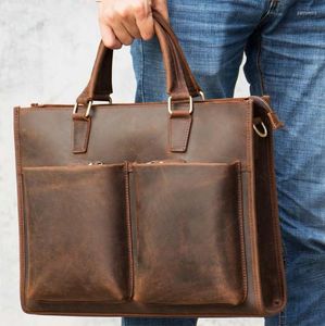 Briefcases European And American Retro Crazy Horse Leather Men's Briefcase Bag Large Capacity Laptop Genuine Business Han