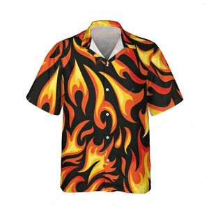 القمصان غير الرسمية للرجال Jumeast 3D Flame Hawaiian Button Shirt for Men Fire Graphic Beach Teas