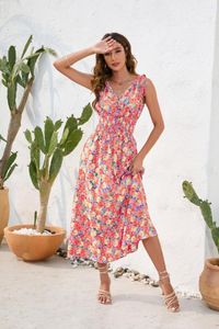 Abiti casual SUJYing Fashion Women's 2023 Summer Product Waist Collection Flower Print Dress V-Neck