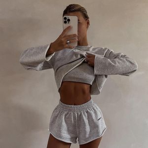 Kadınlar İki Parçalı Pantolon Trailsuit 2023 Yaz Eşleştirme Setleri En İyi Kısa Kırış Uzun Kollu Takımlar Spring Beach Tatil Jogging Suit 230609