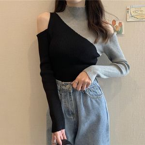 Women's Sweaters Sweater Superior Quality Woman Autumn/winter Knit Turtleneck Color Stitching Off Shoulder Ladies Drop XMM23106