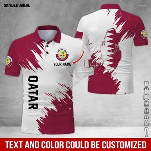 Herrpolos gåva Qatar Middle East Flag Map Custom Emblem 3D Print Polo Shirt Collar Casual Tee Top Men's Short Sleeve Breattable