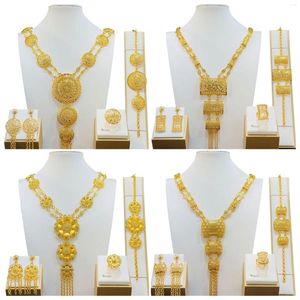 Necklace Earrings Set Nigeria Bridal For Women Wedding Ethiopian 24K Gold Plated And Earing Moroccan Jewellery Dubai Gift