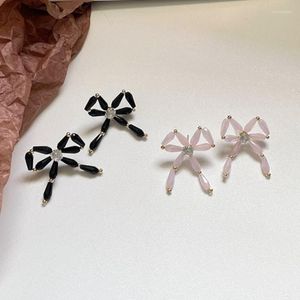 Dangle Earrings VSnow Statement Black Pink Beaded Bowknot Earring For Women Fantasy Hollow Out Shining Rhinestone Party Jewelry