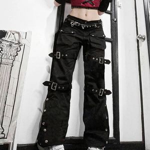 Womens Pants Capris Gothic Emo Alt Cargo Techwear Hippie Baggy Jeans Mamma Goth Punk Black Denim Byxor Cyber ​​Y2K Academic Dark Clothes 230609