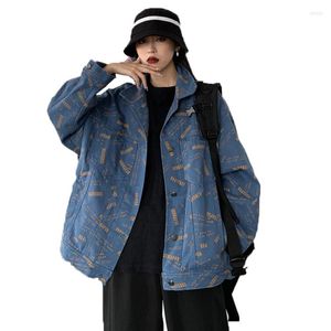 レディースジャケットファッション春秋のコート女性デニムジャケット韓国語バージョン大サイズルーズカジュアル印刷ジーンズアウターウェアツール