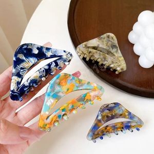 Korean Acetic Acid Hair Accessories Fashion 7cm Medium Hollow Triangle Marble Ponytail Clip For Woman Girls