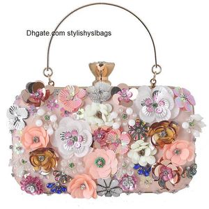 Axelväskor Kvinnor Floral Evening Handväskor Färgglada Rhinestone Clutch Purses Floral Bride Wedding Handbag Chain Shoulder Bag