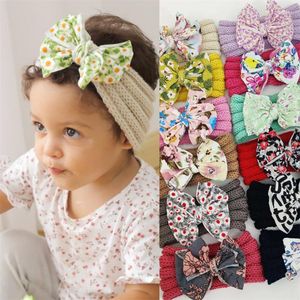 Hair Accessories 1pc Baby Floral Bows Headbands Super Elastic Girl Wool Head Bands Winter Flower Print Infant Hairbands Toddler Wrap