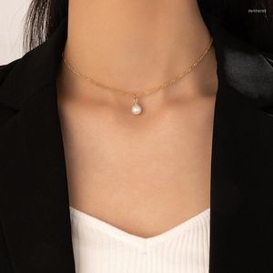 Chains ToconaExquisite Pearl Stone Pendant Necklace For Women Simple Chain Choker Alloy Metal Wedding Jewelry Collar Wholesale 21886