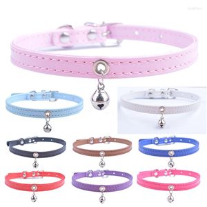 Hundkrage med Bell Blue Black Pink PU -läder för små hundar Valpstillbehör Perro Pet Supplies