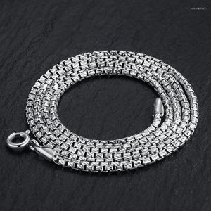 Chains Real 925 Sterling Silver Necklace For Women 2mm Width Carved Box Link Chain 50cm Stamp S925