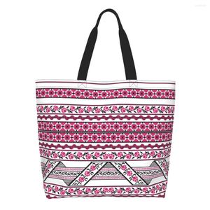 Sacos de compras Ousado colorido Ucraniano Vyshyvanka Tote Bag Reciclagem Lona Shopper Shopper Ucrânia Bohemian Geometric Handbag