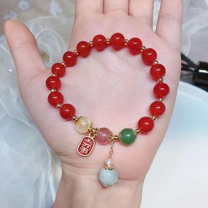 Braccialetti con ciondoli Rose Sis Stile cinese Farfalla Perla Agata rossa Corrida Lunga vita Bracciale con perline per amicizia femminile