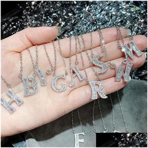 Pendant Necklaces Fashion 26 Letter Zircon Necklace Copper Sier Chain Name Choker Shiny Cubic Zirconia Crystal Stone Jewelry Drop De Dhjzw