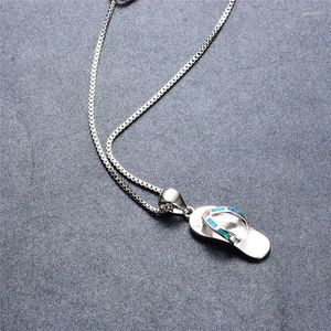 Pendant Necklaces Vintage Silver Color Chain Necklace Cute Flip Flop Small Blue Opal For Women Wedding Jewelry Birthday Gifts