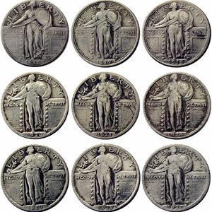 US 1916-1924 P/s 9pcs stojący liberty kwartał dolarów srebrna moneta kopana