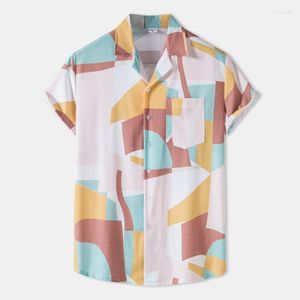 Mäns casual skjortor Herrtryckta skjorta streetwear kubansk krage knapp ner kort ärm retro hawaiian strandstil m-3xl 2023