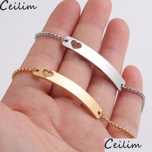 Chain Customizable Stainless Steel Heart Bar Bracelet Adjustable Gold Slider For Womens Id Names Initials Drop Delivery Jewelry Brace Dhp0N