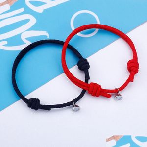 Charm Bracelets 2Pcs Couple Magnetic Attraction Ball Bracelet Friendship Red Black Rope Men And Women Jewelry Gift Drop Delivery Dhp0R