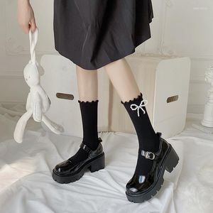 Kvinnors strumpor Fashion Girl Sweet JK Calf Lolita Tube Spring Stretch Trousers Thin Pearl Bow Solid Color Cotton