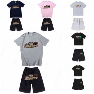 Projektant Summer New Trapstar London Archer z krótkim rękawem Zestaw T-shirt Chenille Decode Black Ice 2.0 Męskie Crewneck T-shirt szorty oddychające V3EZ#