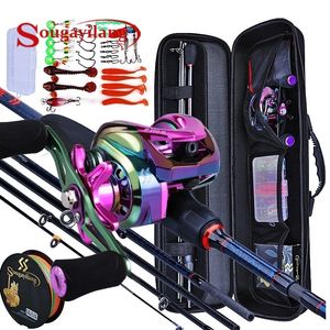 Ruten-/Rollen-Kombination Sougayilang Angelruten und Rollen 5-teiliges Carbon-Baitcasting-Reiseset mit kompletter Kit-Tasche 230609