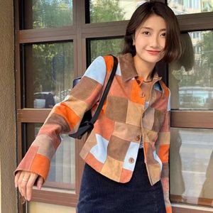 Women's Jackets 2023 Early Spring Retro Suede Multi-color Stitching Short Women Coat Skirt