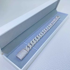 12mm 2 Rows Micro Paved D VVS Lab Diamond Link Chain Iced Out Sier Moissanite Cuban Bracelet