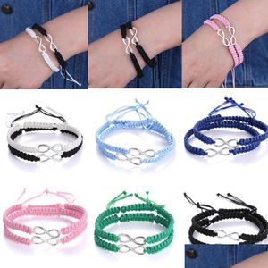 Charm Bracelets 2Pcs Handmade Infinity Trançado Kit Bracelet Set Amizade Number Love Couple Fashion Jewelry Drop Delivery Dh17W