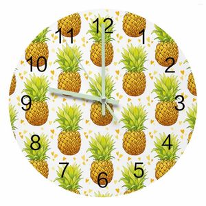 Wall Clocks Pineapple Watercolor Hand Painted Luminous Pointer Clock Home Ornaments Round Silent Living Room Office Decor
