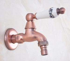 Bathroom Sink Faucets Antique Red Copper Wall Mounted Ceramic Handle Washing Machine Faucet Out Door Tap Dav332