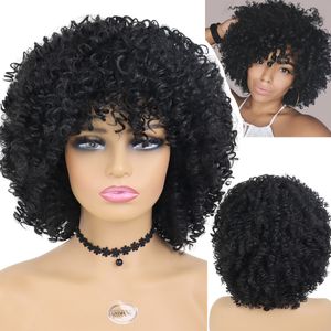 Peruki dla czarnych kobiet syntetyczne włosy Kurly Peruka z grzywką Afro Kinky Colly Hairstyle Naturalne afrykańskie peruki krótkie lokalne reż